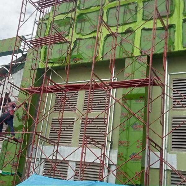 Pemasangan panel ACP hijau, hasil kerja Jasa Pasang ACP Pekanbaru
